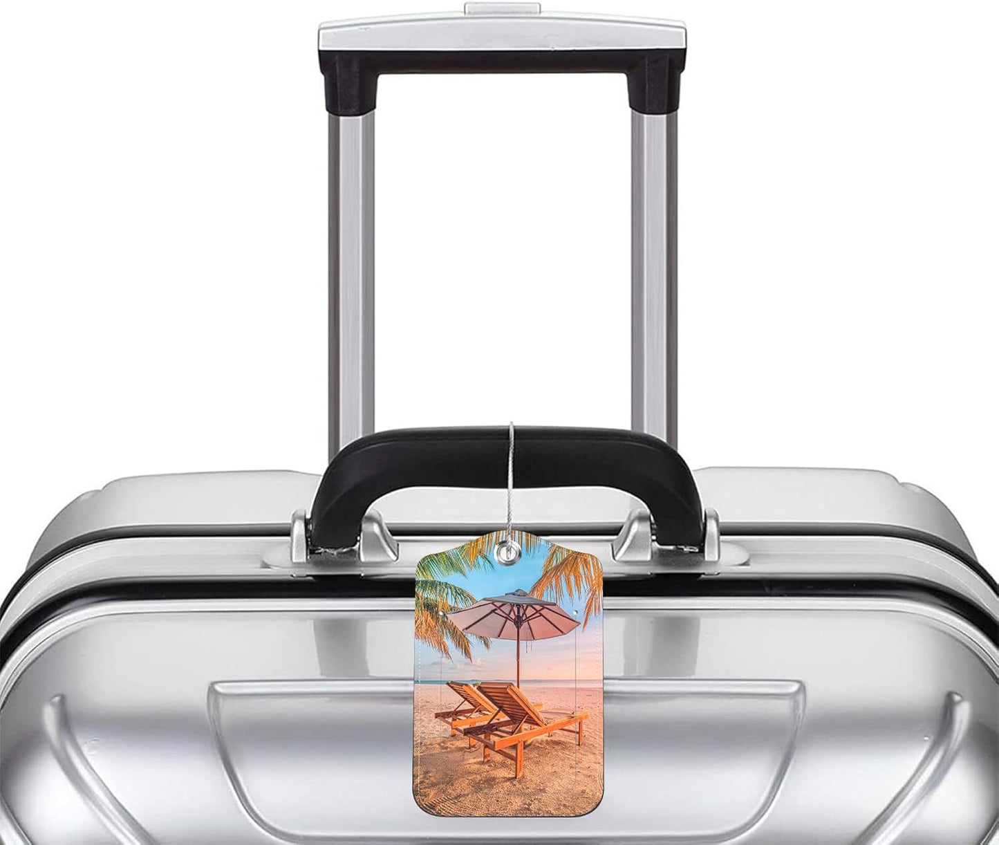 Luggage Tags for Suitcase Chairs Umbrella in Palm Beach 2 PCS Leather Travel Luggage Tag with Stainless Steel Loop Name ID Label Privacy Cover for Women Men Travel
