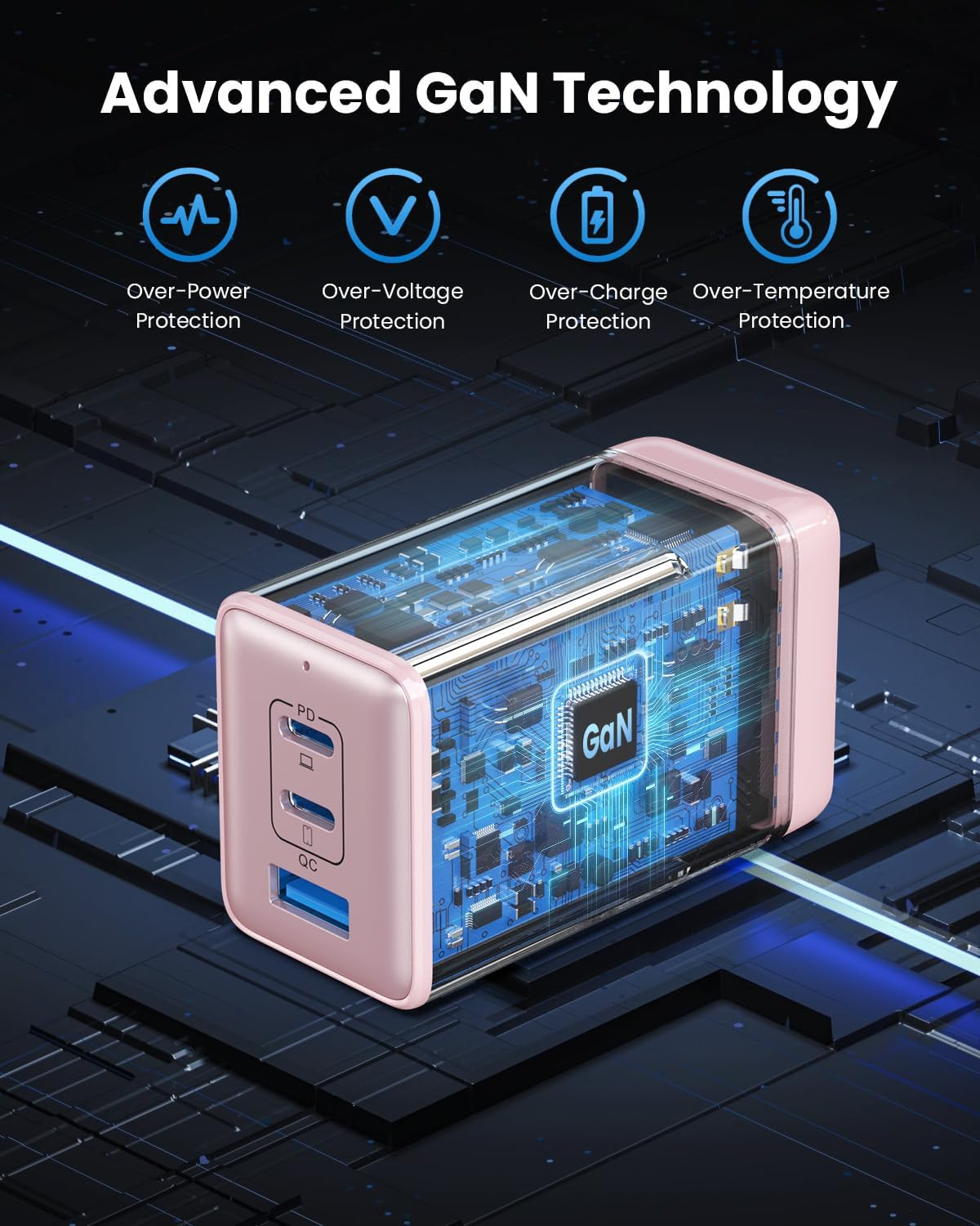 128W USB C Wall Charger,GaN III 3-Port Fast Charging Station,PD QC Foldable Charger Block Portable 65W Laptop Adapter for MacBook Pro/Air,iPad Pro,Galaxy S23,Dell XPS 13,iPhone 17/16/Pro etc