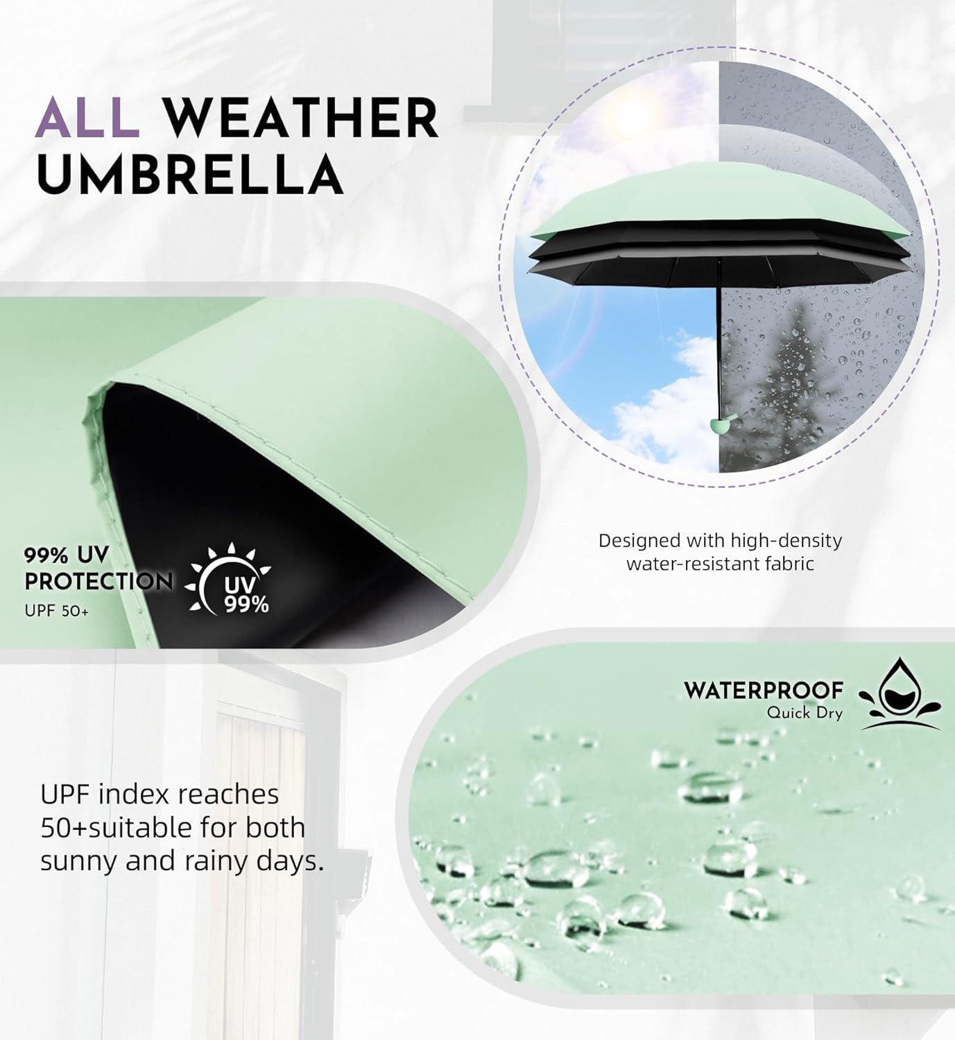 Travel Mini Umbrella Compact Small & Lightweight, UV Rain Protection, Pocket-Sized Folding Umbrellas with Quickdraw & Case for Men Women & Kids Backpack