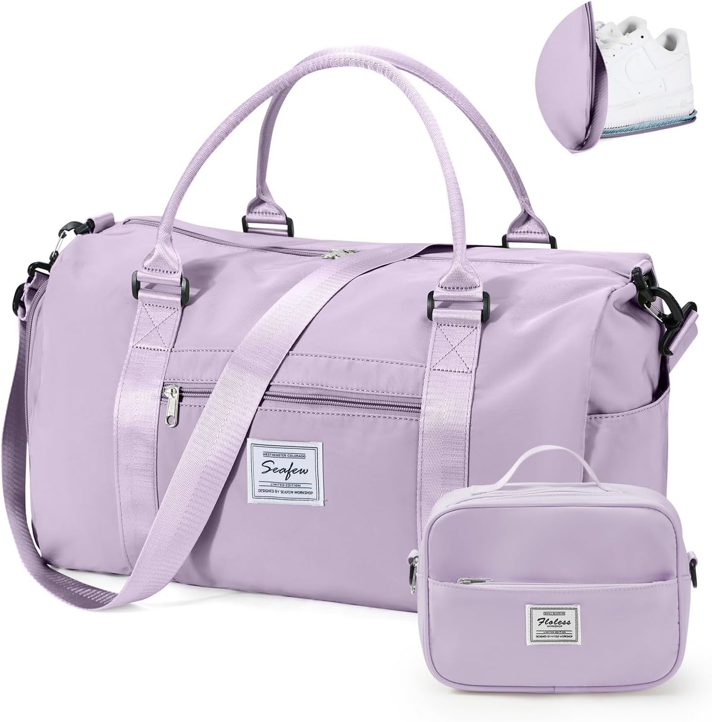 Gym Bag for Women with Shoes Compartment,Small Duffel Bag Sport bag with Toiletry Bag Overnight Travel Tote Bags Weekender Carry on Bag Personal Item Bags for Airlines Light Purple