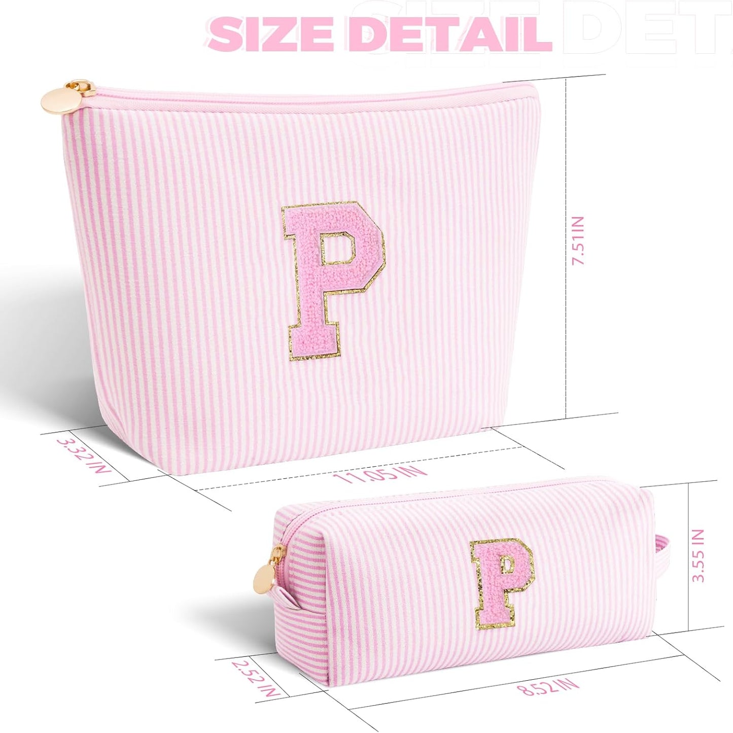 Personalized Makeup Bag for Women Girls - Fashion Cosmetic Bag Trendy Travel Toiletry Bag with Initials Letter - Teen Gifts - Pink,P