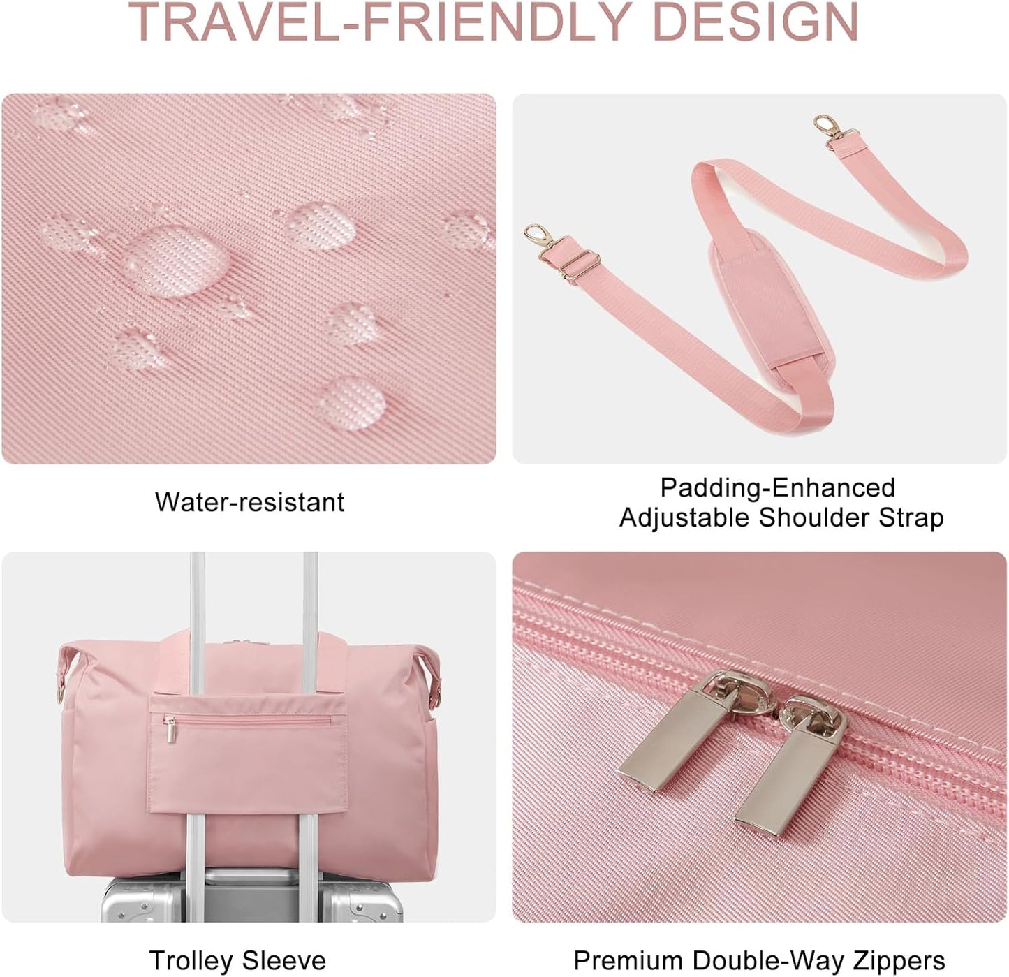 18x14x8 Personal Item Bag with Wet Pocket & Toiletry Bag, Travel Duffel Bag for Gym Underseat Weekender Carry On Luggage for Women Men (Pink)