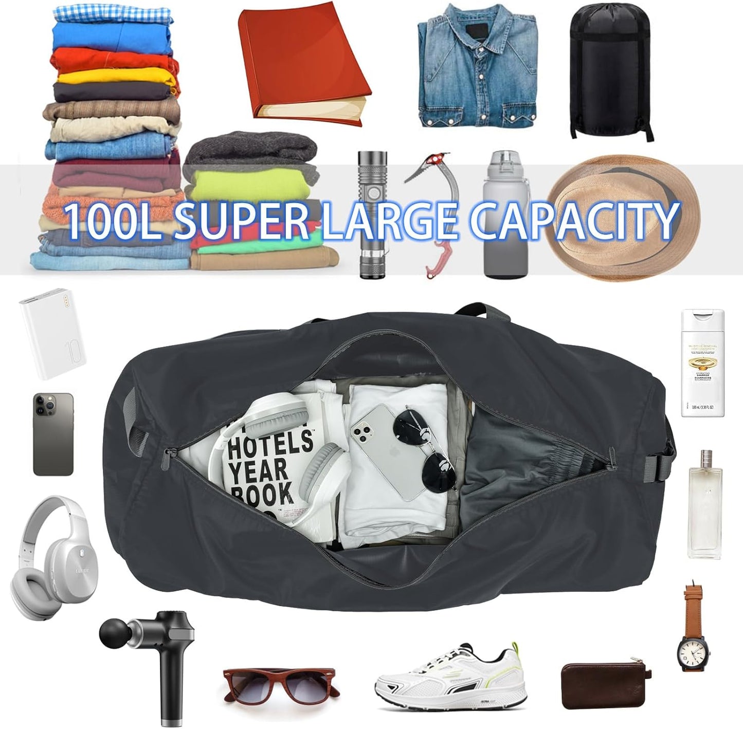 105L Extra Large Duffel Bag 32.5 inch Lightweight Luggage for Travel-Grey