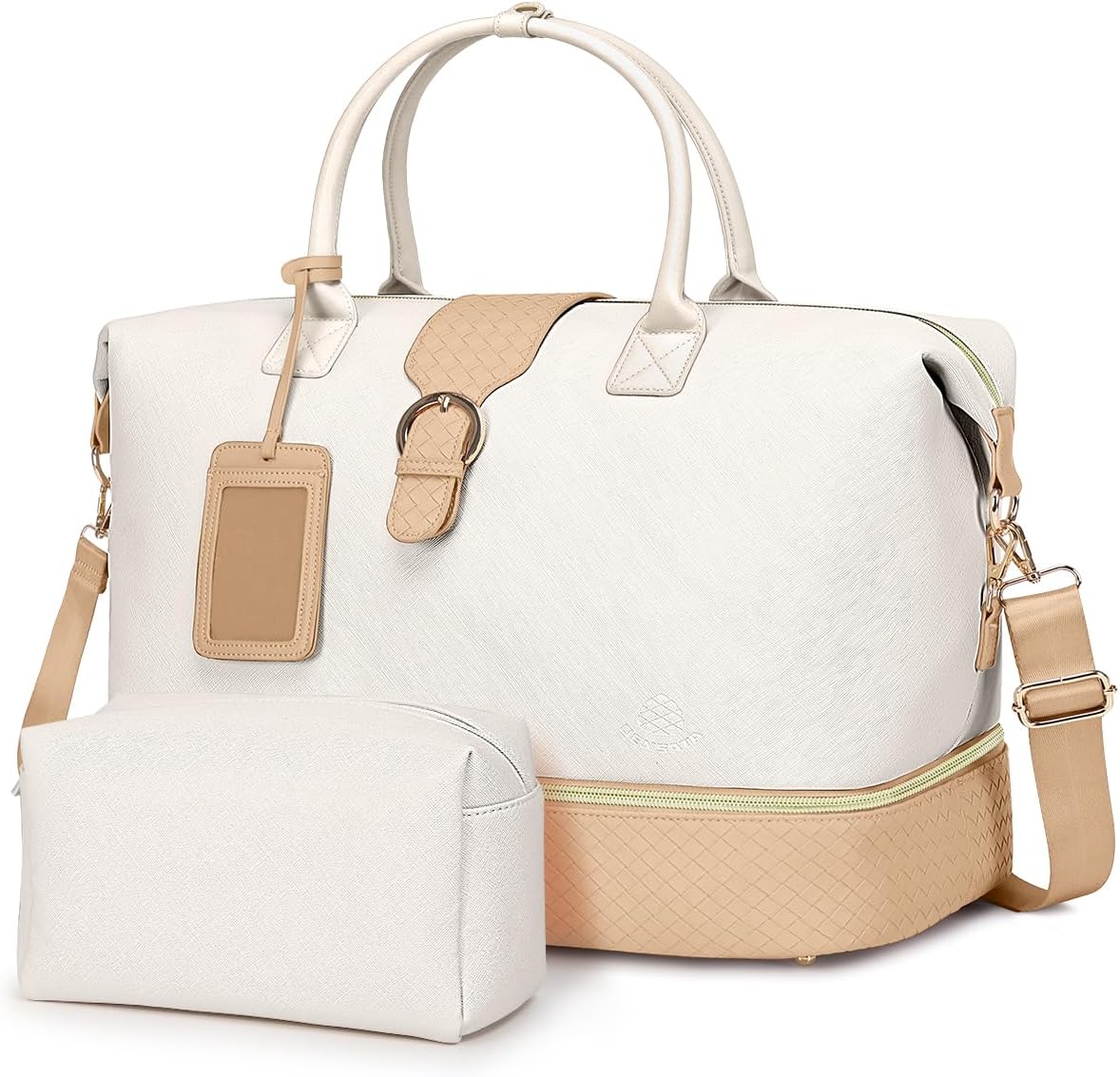 Leather Weekender Bags for Women, Travel Duffel Bag PU Overnight Bag Carry On Tote Bag with Shoe Compartment Wet Pocket