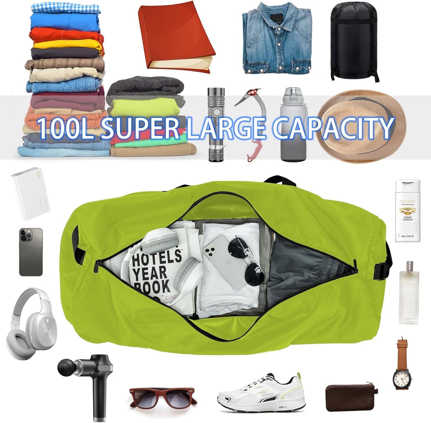 105L Extra Large Duffel Bag, 32.5 inch Travel Duffel Bag lightweight Luggage Bag-Light Green