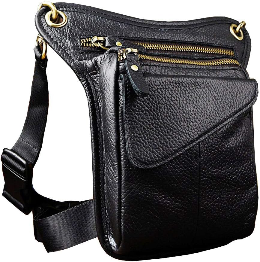 Leather Waist Pack Drop Leg Bag for Men Women Belt Bumbag Multi-Purpose Motorcycle Bike Outdoor Sports Tactical Cycling Riding Hiking Camping Pouch