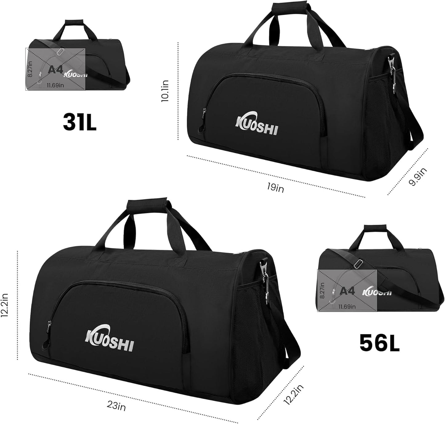 Gym Duffle Bag for Men & Women Water-Resistant-Sports Travel Bag with Ventilated Shoe Compartment & Wet Pocket, 31L Large Weekender Overnight Bag