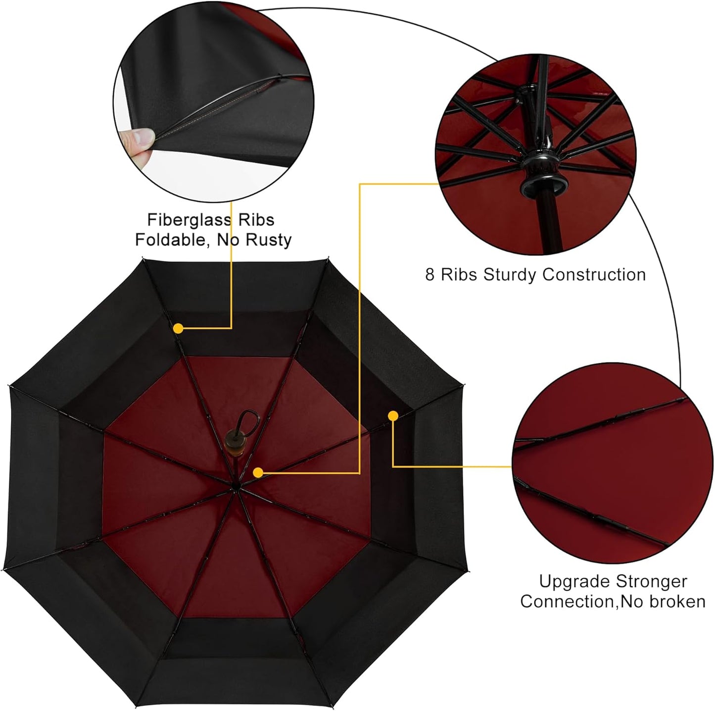 Lejorain Large Compact Golf Umbrella - Oversized Auto Open Close Folding Golf Umbrella Travel 210T Dupont Teflon Coated Vented Windproof Double Canopy for Women Men