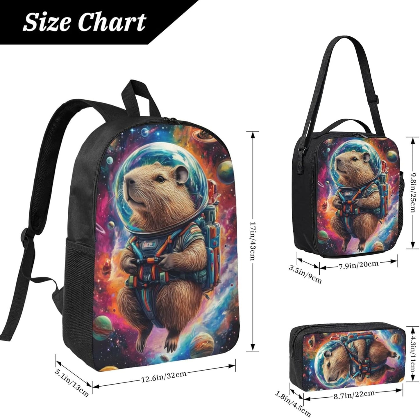 Animal Kid Backpack Set with Lunch Bag & Pencil Case Large Capacity School Bag 17 Inch Bookbag for Boy Girl