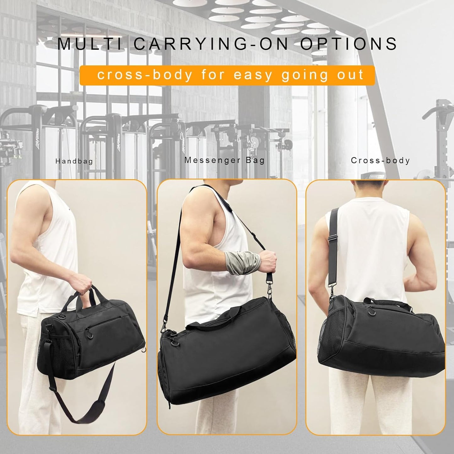 Gym Bag for Men & Women with Shoulder Strap, Shoe and Wet Compartment, Lightweight Duffle Bag, Durable Athletic Bag, Perfect for Travel, Fitness, Workout, Swimming, Yoga (Medium (22"))