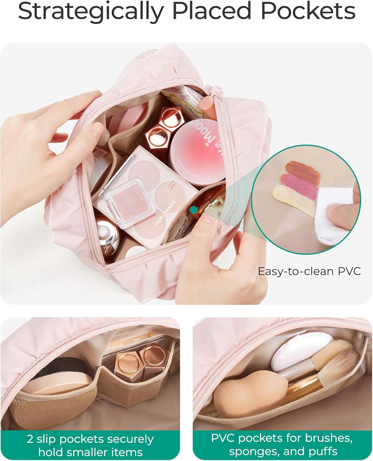 BAGSMART Elegant Roomy Makeup Bags (Initial-A-Pink)