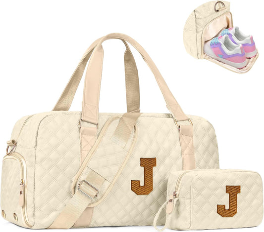 Gifts for Female Women Girls, Initial Travel Duffel Bag, Gym Bag, Personalized Weekender Bag, Friend Wedding Girlfriend Birthday Gifts for Teen Girls, Graduation Gifts