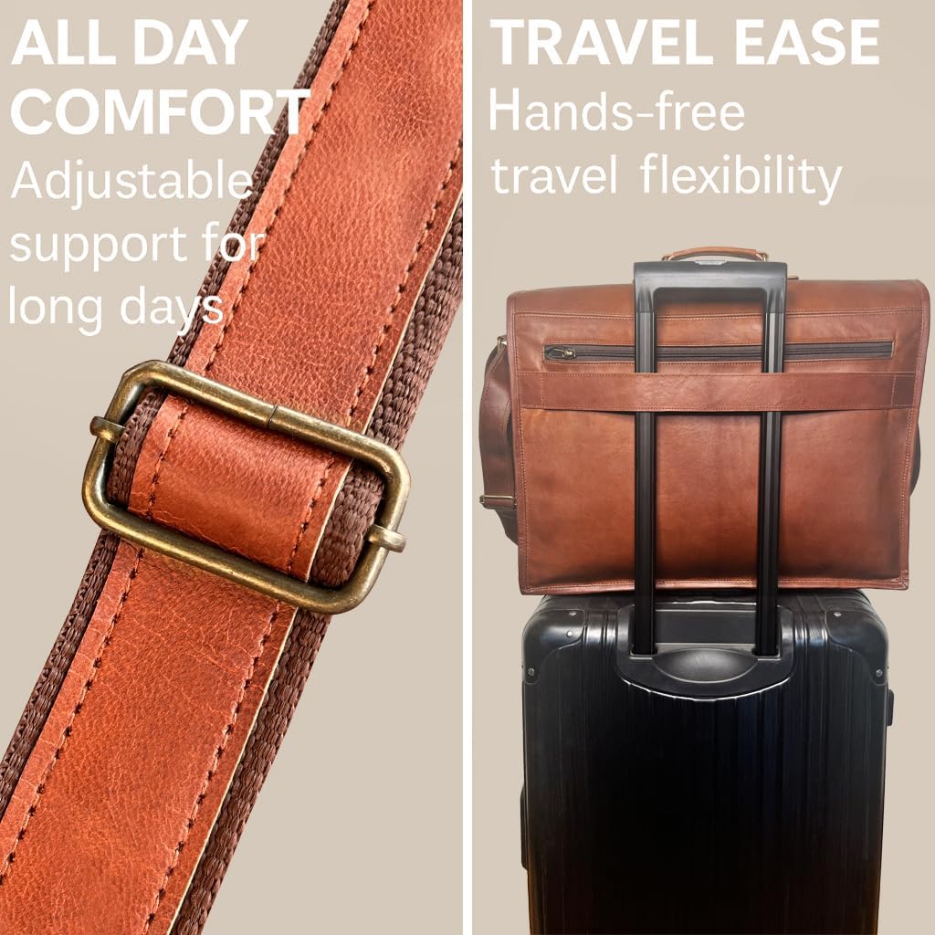 Leather Messenger Bag for Men - 18" Full Grain Leather Laptop Briefcase - Vintage Computer Satchel Travel Crossbody Bag for Office & Work