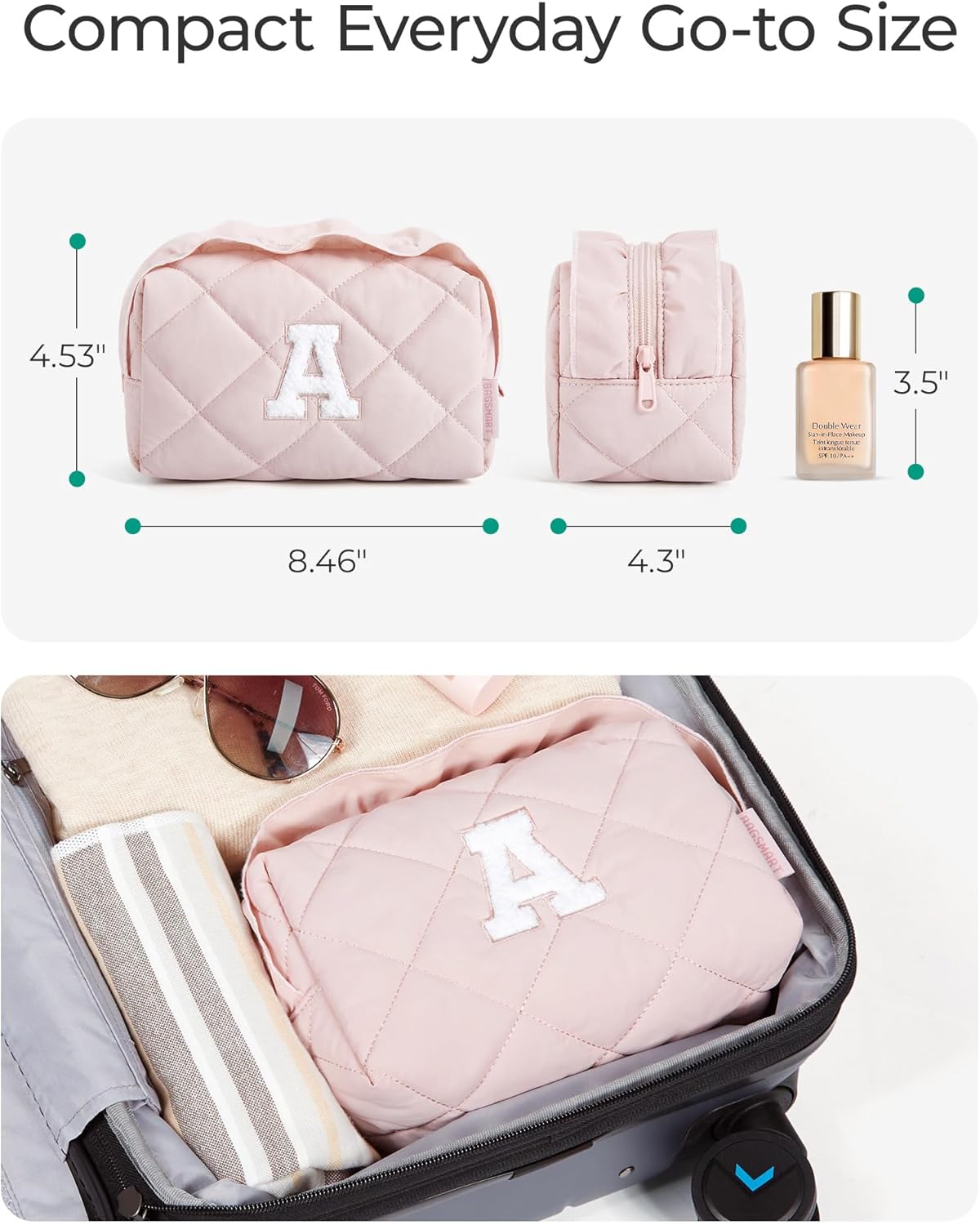 BAGSMART Elegant Roomy Makeup Bags (Initial-K-Pink)