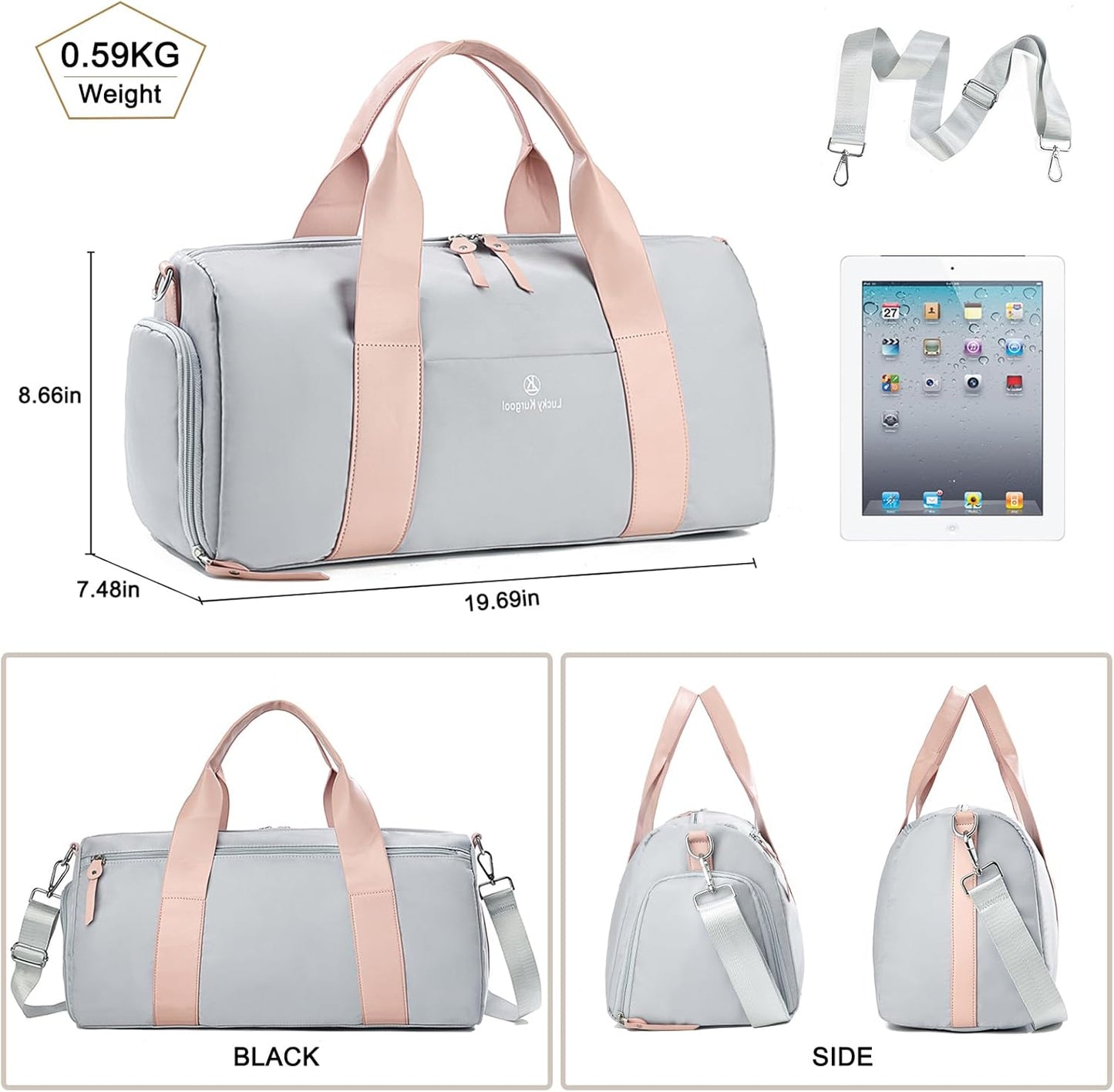 Gym Bag for Women, Duffle Bag for Travel with Shoe Compartment and Wet Pocket, Lightweight Carry on Weekender Duffel Bags, Water Resistant