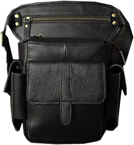 Leather Waist Pack Drop Leg Bag for Men Women Belt Bumbag Multi-Purpose Motorcycle Bike Outdoor Sports Tactical Cycling Riding Hiking Camping Pouch