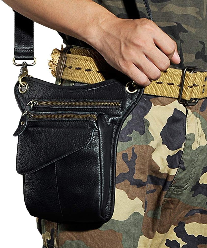 Leather Waist Pack Drop Leg Bag for Men Women Belt Bumbag Multi-Purpose Motorcycle Bike Outdoor Sports Tactical Cycling Riding Hiking Camping Pouch