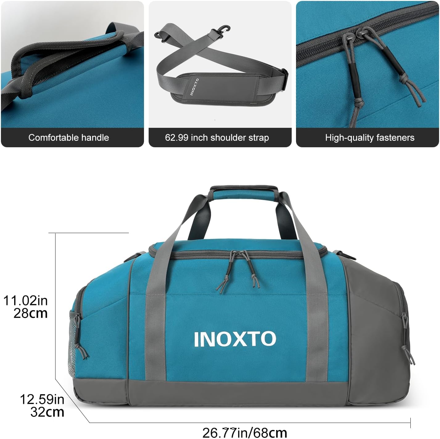 Sports Gym Bag，INOXTO Travel Duffel Bag with Dry Wet Pocket And Shoe CompartmentFor Women and Men，40L/55L Fitness Waterproof Weekender Bag For Swim Sports Travel Working Out (Blue White, 55L)