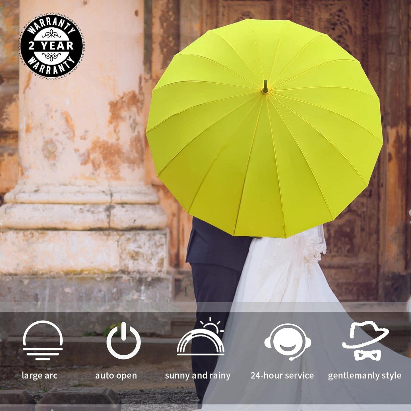 MRTLLOA 52 Inch Windproof Large Umbrellas for Rain, 16 Ribs, J Wooden Handle, 210T High-density Fabric Golf Stick Umbrella