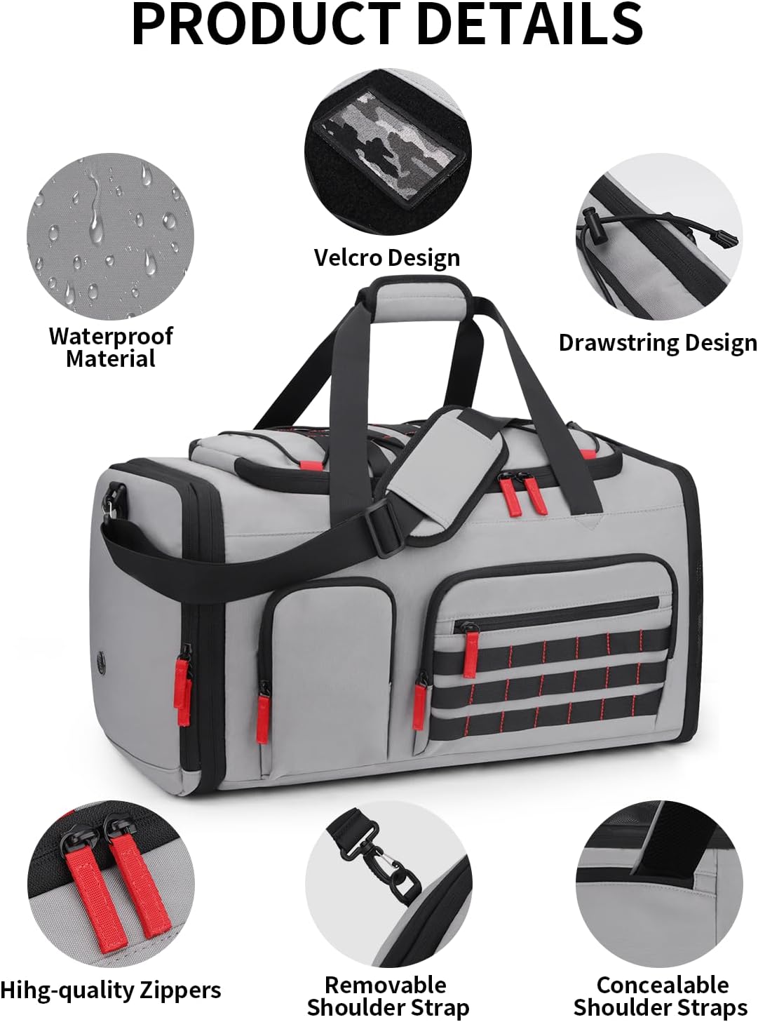 Gym Bags for Men Women, 45L Sports Travel Duffle Bag with Shoe Compartment, 3 in 1 Weekener Overnight Backpack with Wet Pocket, Grey