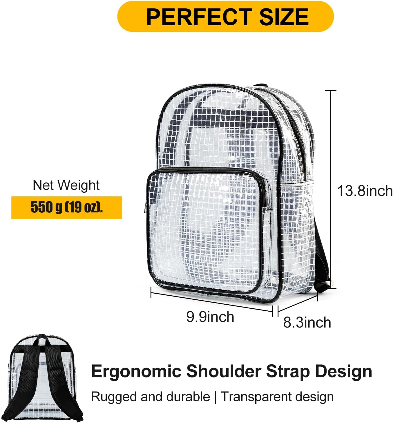 15.7 Inch Tool Backpack-Transparent & Anti-static Cleanroom Engineer Tool Bag for Work and Travel（fabric shoulder straps）