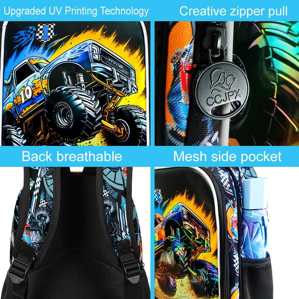 13" Truck Toddler Backpack for Boy, School Kids Bookbag for Preschool Kindergarten(Black)