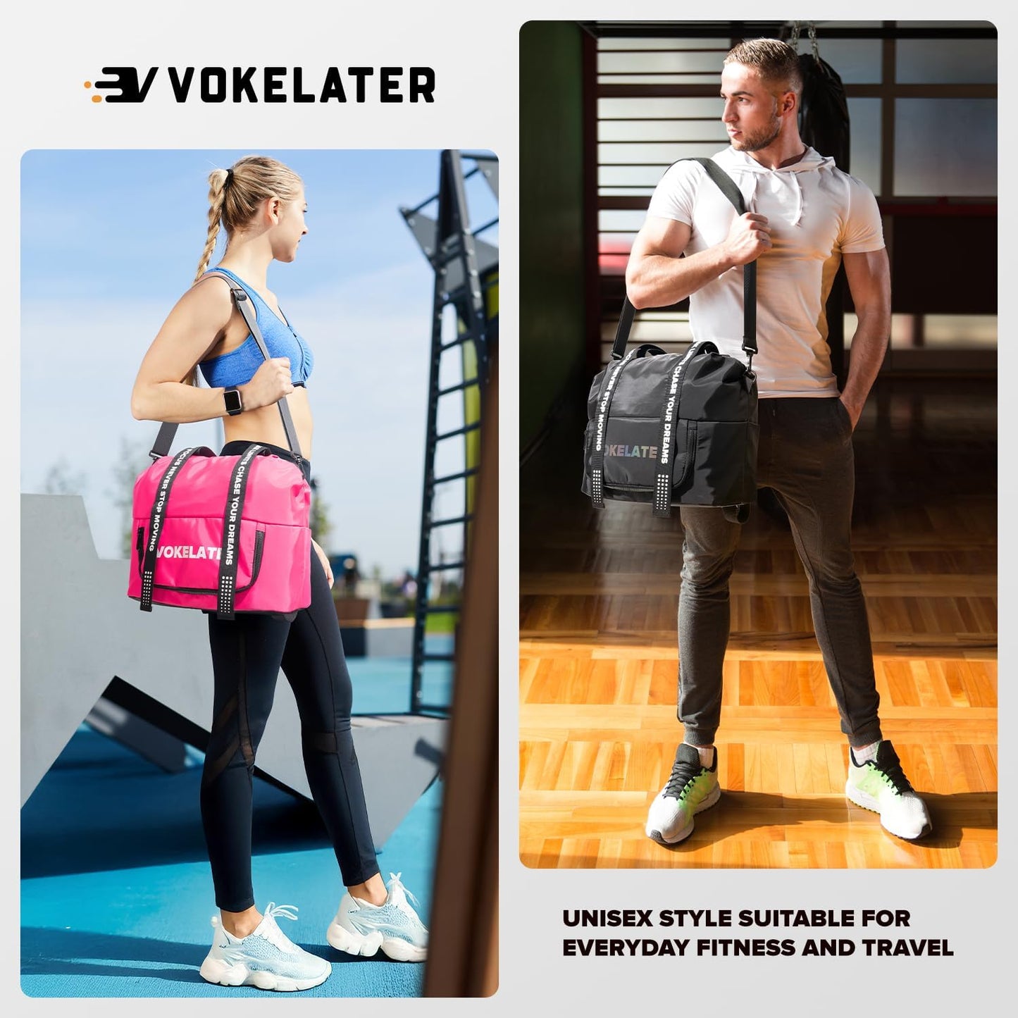 Sport Gym Bag for Women, Carry on Tote Personal Item Bag with Shoes Compartment, Travel Duffle Bag for Girl, Lightweight Overnight Luggage Bag for Travel, Airplanes, Sports - Hot Pink