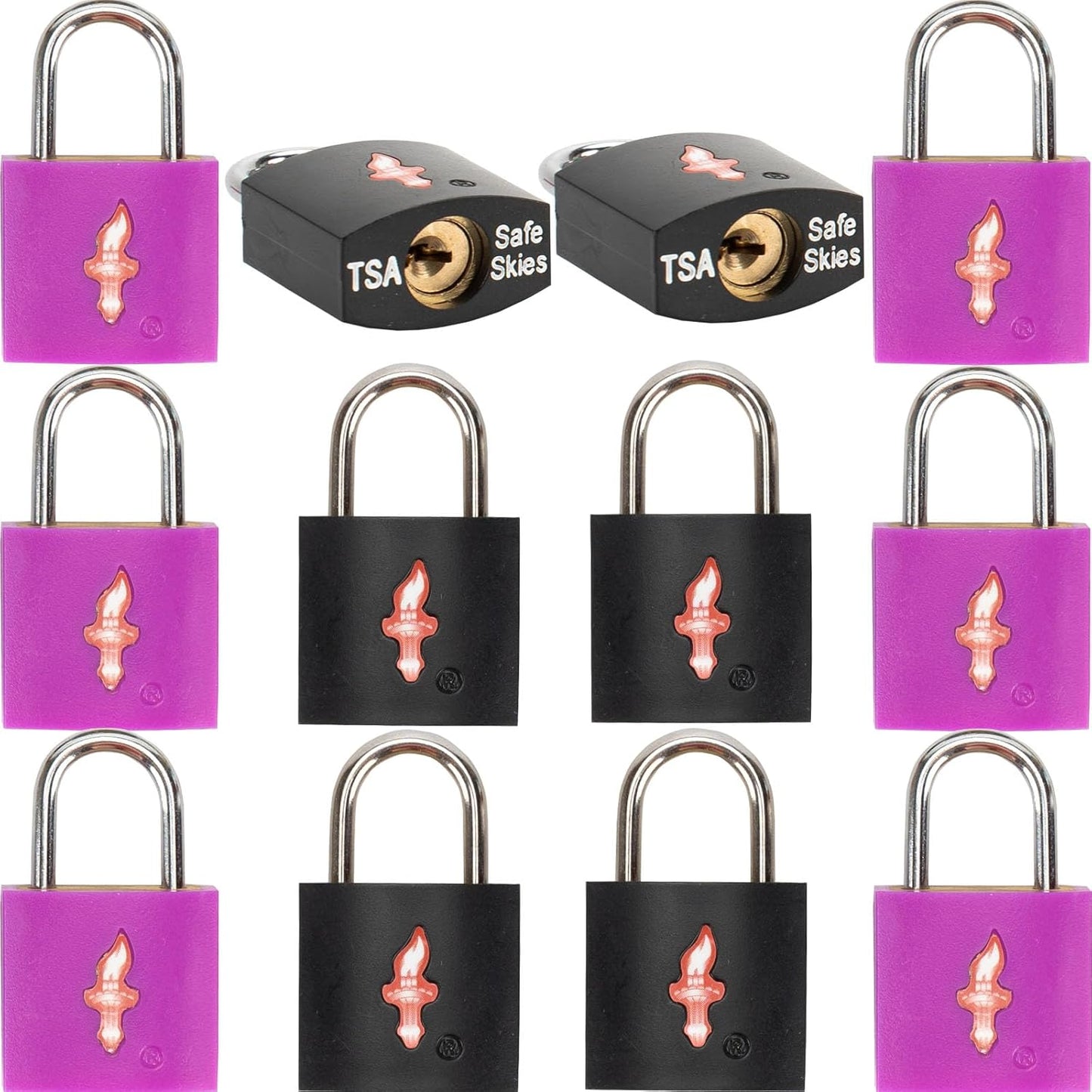 12 Pack 11/12 Inch Wide TSA Luggage Lock for Suitcases, Gun Cases & Travel Bags - Solid Brass Security Lock with Color Shell (12 Colors: Black/Juice)