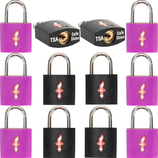 12 Pack 11/12 Inch Wide TSA Luggage Lock for Suitcases, Gun Cases & Travel Bags - Solid Brass Security Lock with Color Shell (12 Colors: Black/Juice)