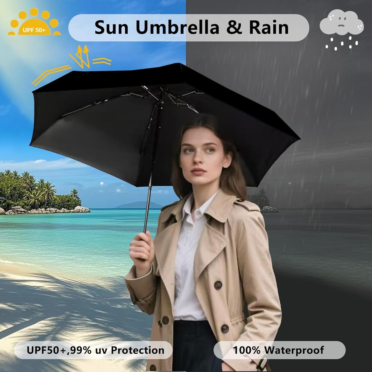 Mini Travel Sun Umbrella for Purse with Case Small Compact UV Protection Folding Umbrella Lightweight Portable Windproof Parasol for Women Girls