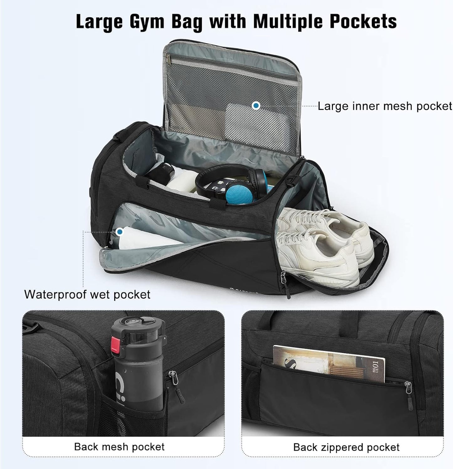 G4Free 45L/60L 3-Way Duffle Backpack Gym Bag with Wet Pocket & Shoes Compartment Sports Travel Weekender Overnight Duffel Bag