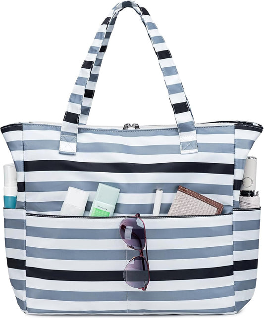 LEDAOU Beach Bag Waterproof Sandproof Women Tote Bag Pool Bag with Zipper for Gym Grocery Travel with Wet Pocket