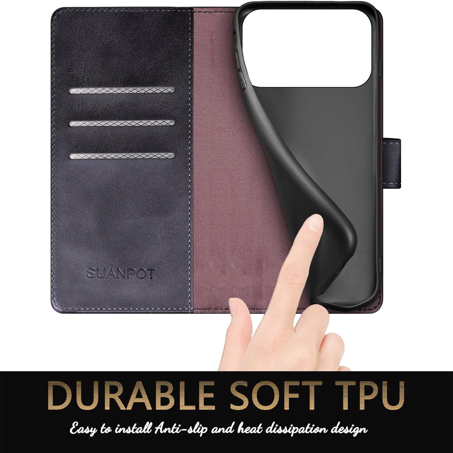 SUANPOT Compatible with iPhone 17 Pro Max 6.9" Wallet case with RFID Blocking Credit Card Holder,Flip Book PU Leather Protective Cover Women Men for Apple 17 Pro Max Phone case Black