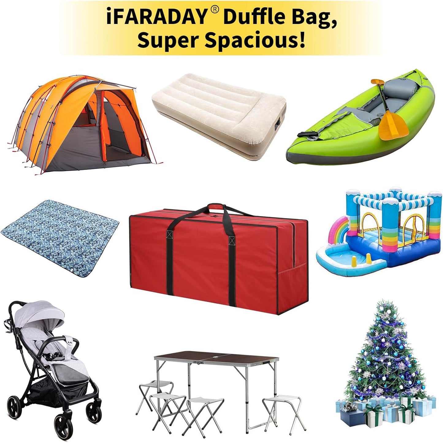 155L Extra Large Duffle Bag - 42 inch Heavy Duty & Water Resistant Duffel Bag Durable Luggage Storage Bag for Camping, Travel, Sports (Red)