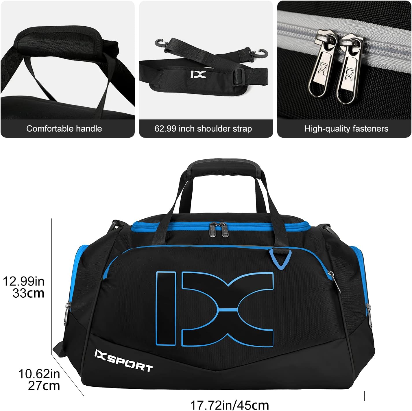 Sports Gym Bag，INOXTO Travel Duffel Bag with Dry Wet Pocket And Shoe CompartmentFor Women and Men，40L/55L Fitness Waterproof Weekender Bag For Swim Sports Travel Working Out (Black blue, 40L)