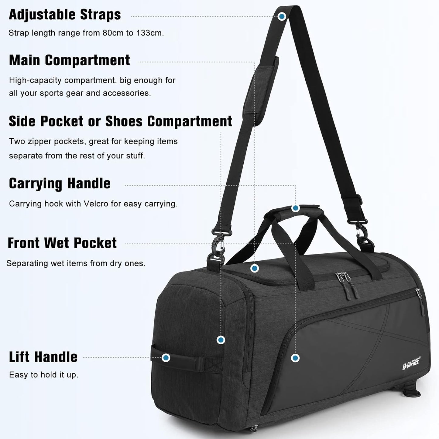 G4Free 45L/60L 3-Way Duffle Backpack Gym Bag with Wet Pocket & Shoes Compartment Sports Travel Weekender Overnight Duffel Bag