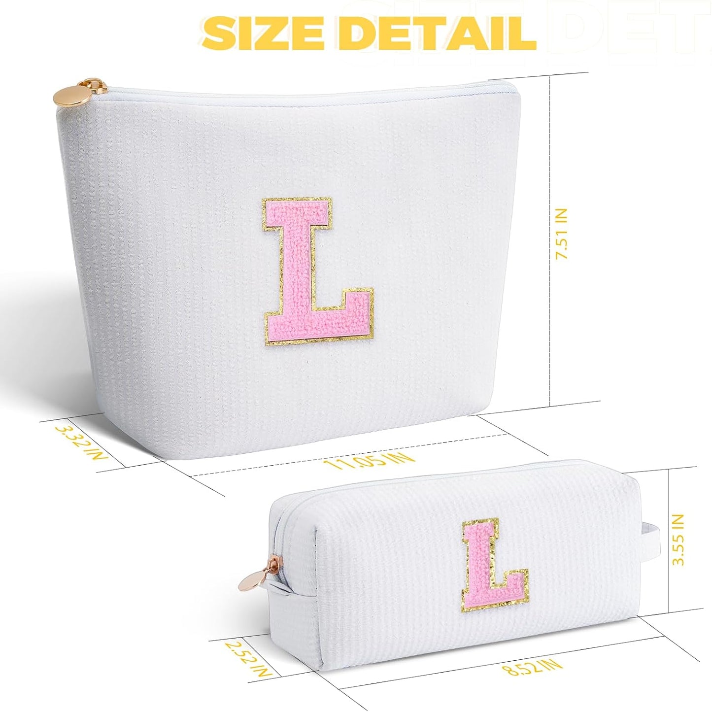Monogrammed Gifts for Women - Cosmetic Bag for Teen,Initial Cute Makeup Bag Set for Women,Trendy Pouch for Niece Sister Friend Female Her,Birthday Gifts for Daughter - White,L