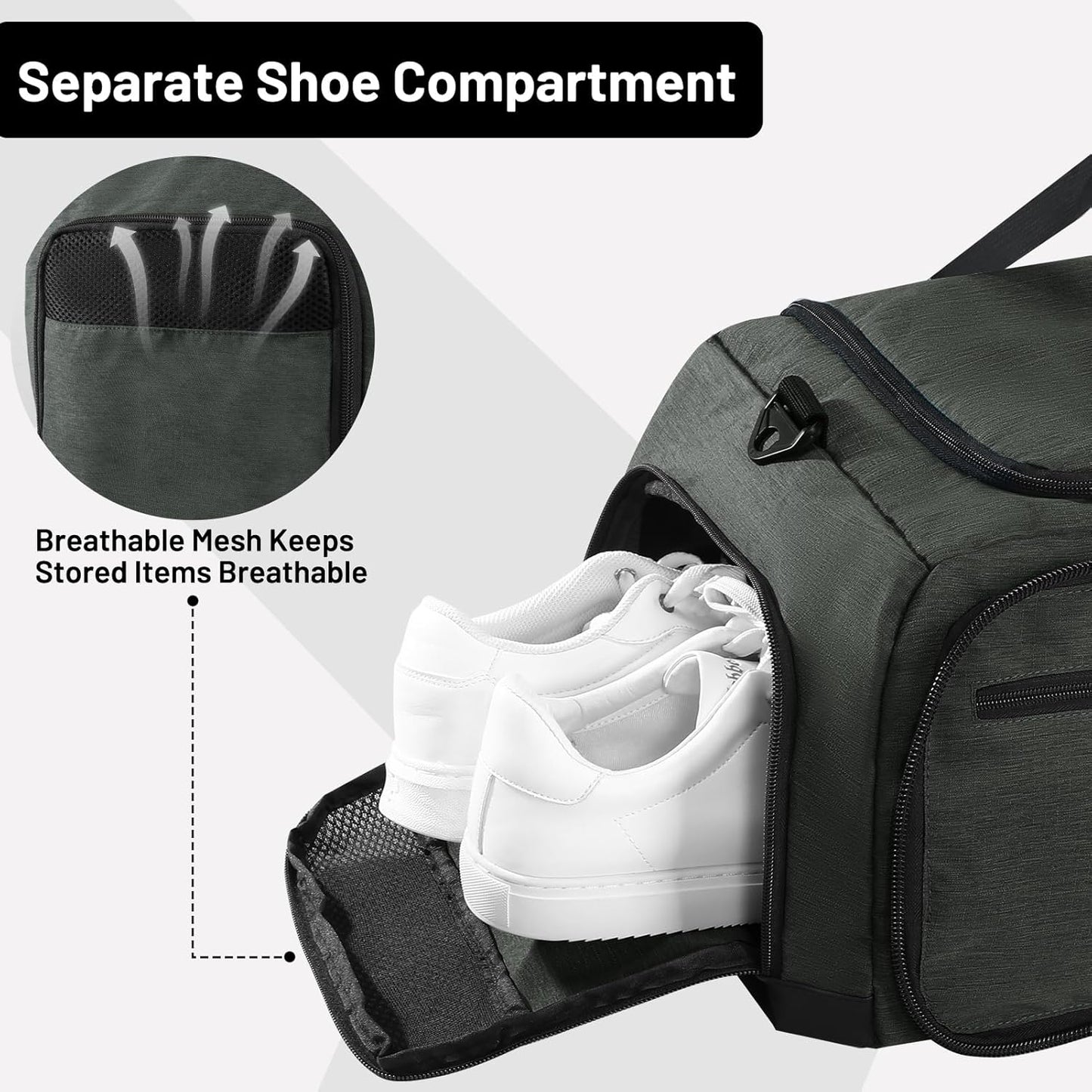 MIER Foldable Duffle Bag with Shoe Compartment 50L Travel Duffel Bags for Men Women Packable Overnight Bag for Camping Gym Weekender, Green Gray