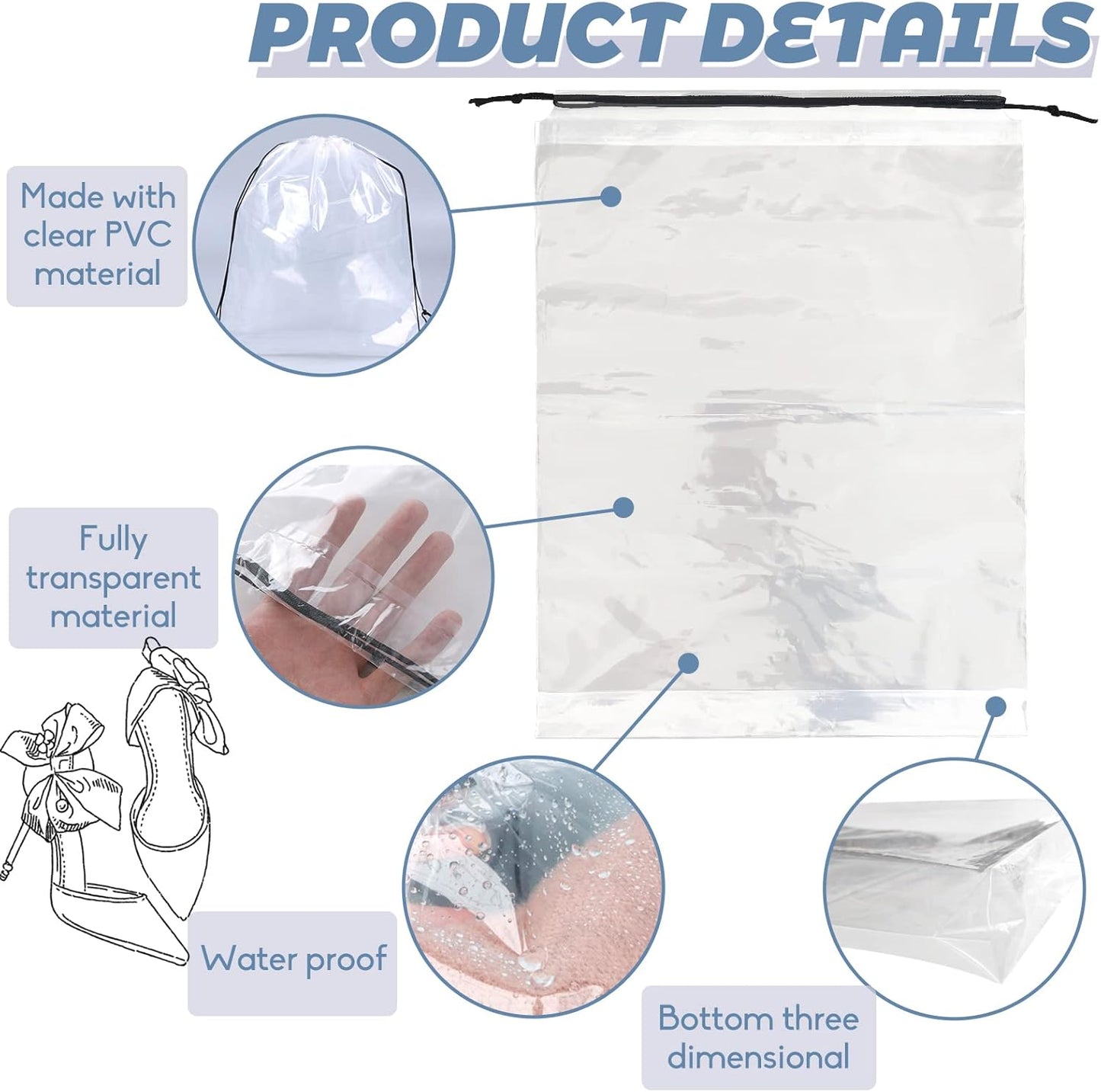 100 Pcs Shoe Bags for Travel,Large Transparent Travel Shoe Bags for Packing,Clear Plastic Drawstring Bag Shoe Dust Bags,Portable Shoes Organizers Pouch with Rope for Men and Women