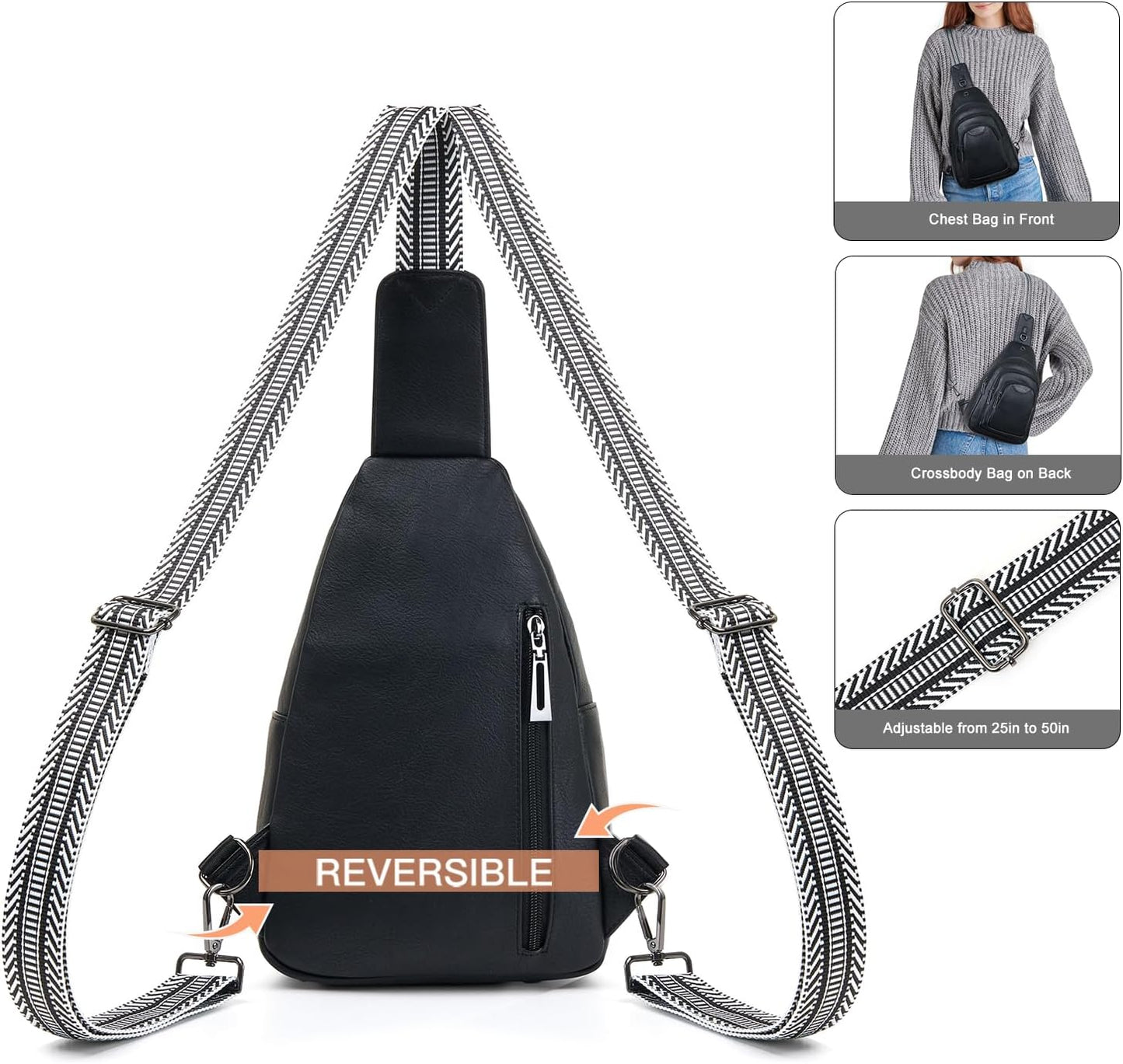 10L Crossbody Sling Bag for Women Men Anti Theft Cross Body Fanny Pack Belt Bag Purse Gifts for Women Faux Leather, Black