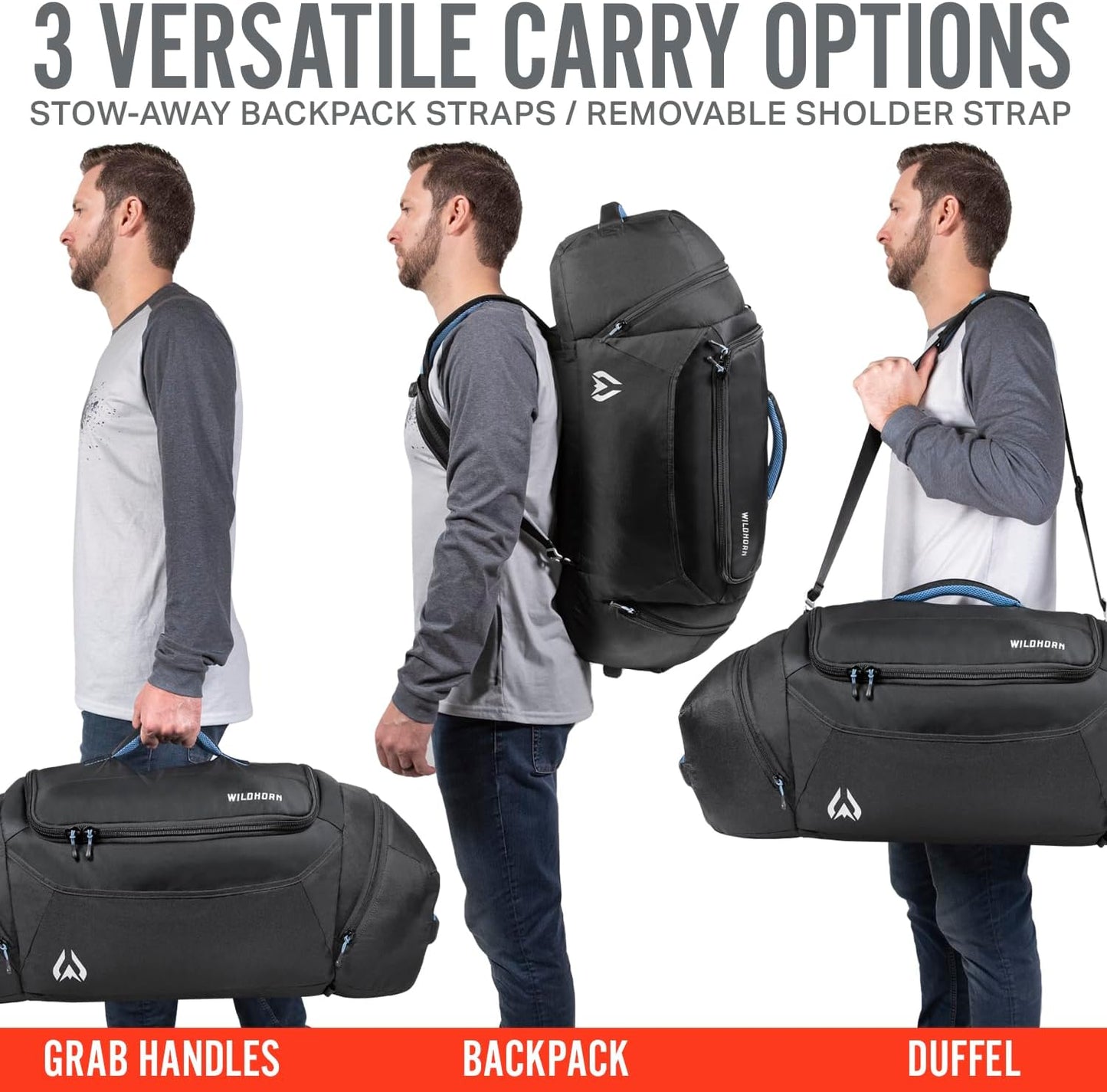 Wildhorn Gulch 70L MTB Duffle Bag for Travel - Lightweight & Durable Gym Bag for Women & Men. Ideal for Biking, Motorcycle, and Sports