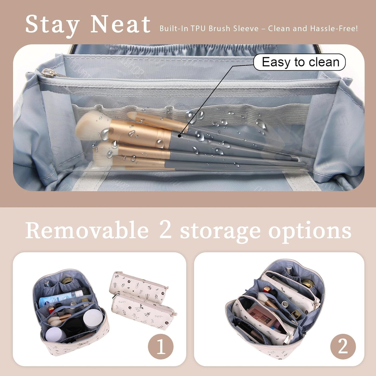 BOYATU Travel Makeup Bag Cosmetic Bags for Women: 3 Pcs Set Portable Make up Bag with Handle - Vegan Leather Toiletry Bags with Compartments - Makeup Organizer for Travel Essentials(L-4-White)