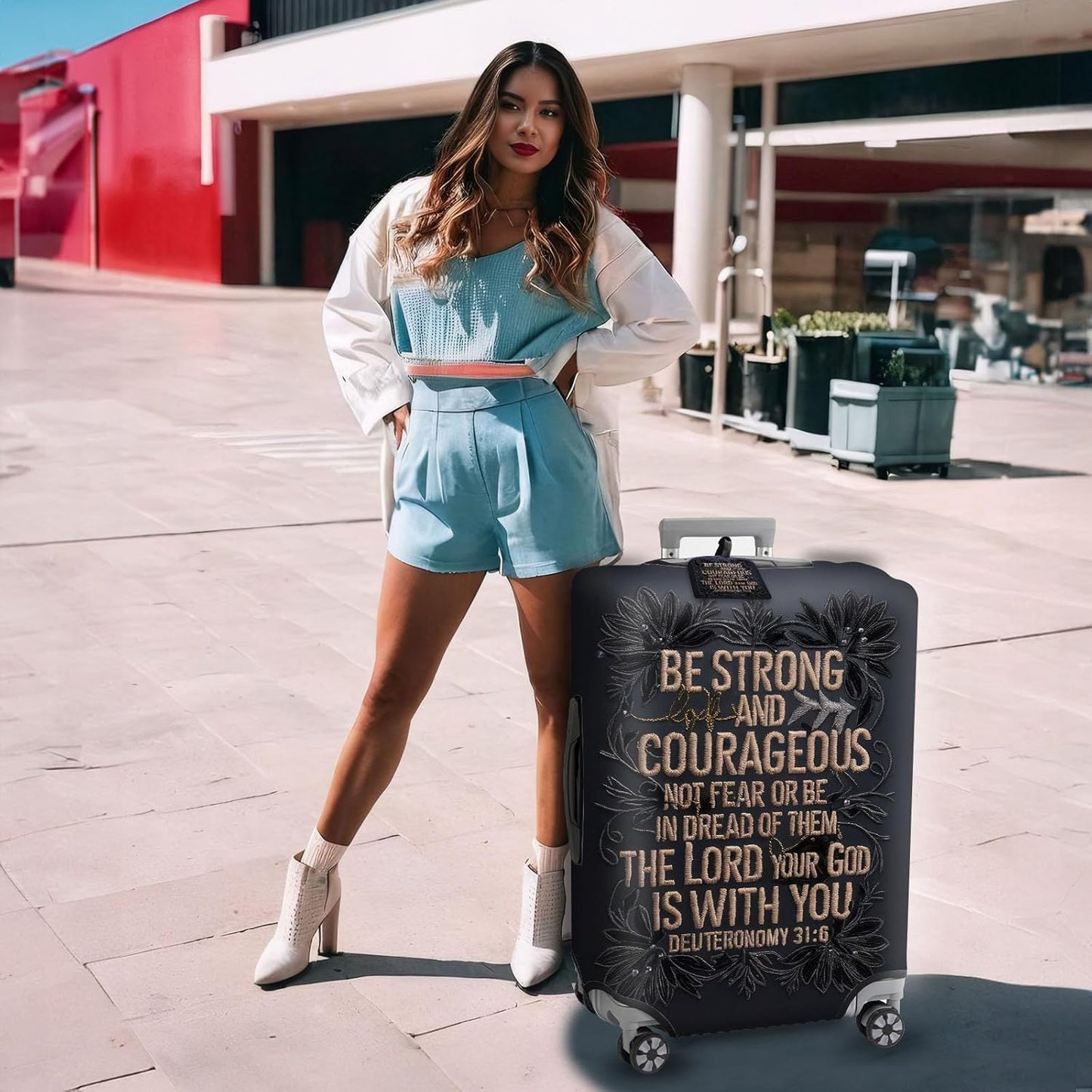 Travel Luggage Cover,Embroidery Bible VersesTheme Suitcase Cover Accessory Kit, Luggage Tag, and Comfortable Luggage Handle Wrap, Washable Luggage Suitcase Protector (22-24 inch,M)