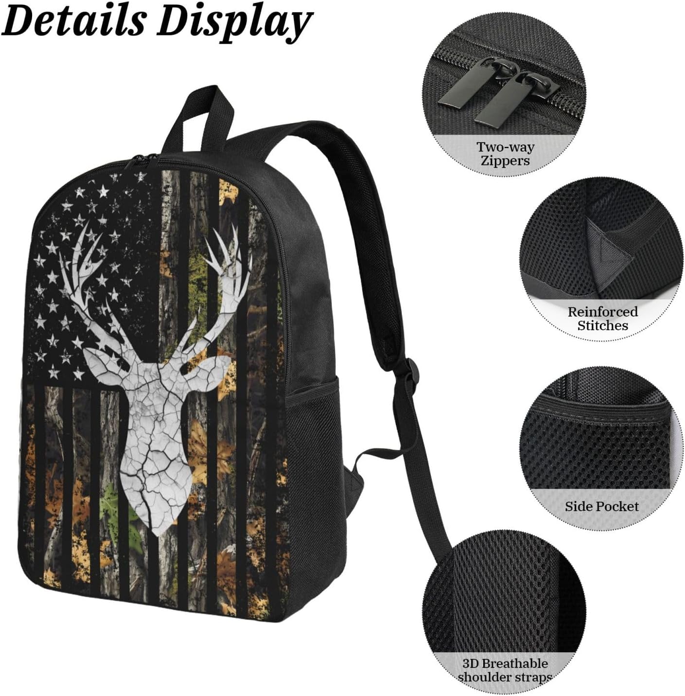 Deer Hunting Kid Backpack Set with Lunch Bag & Pencil Case Large Capacity School Bag 17 Inch Bookbag for Boy Girl