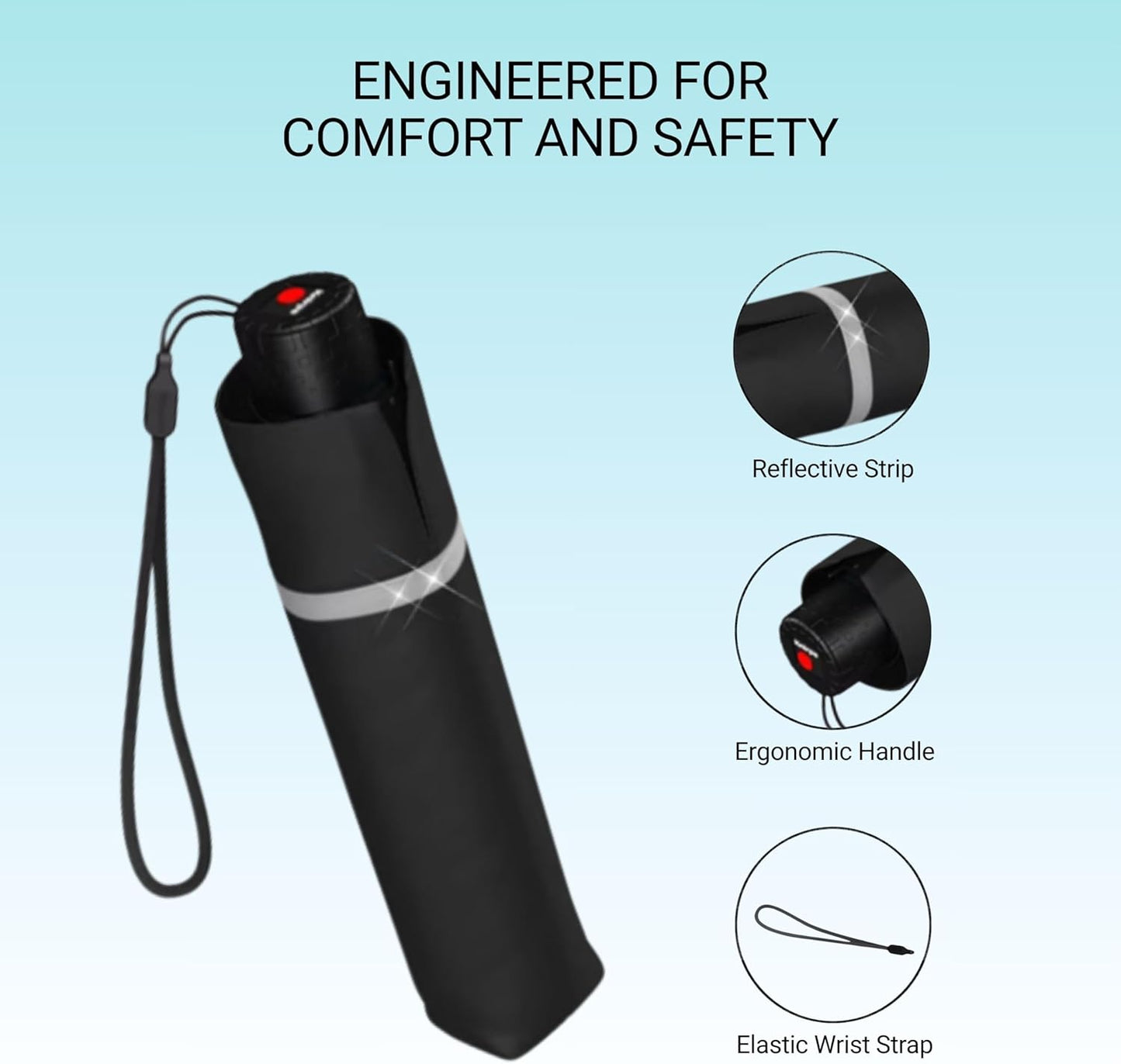 Knirps Rookie Manual Rain Umbrella for Elementary and Middle School Kids – 35.4" Canopy with Reflective Safety Stripe, Carrying Case Included