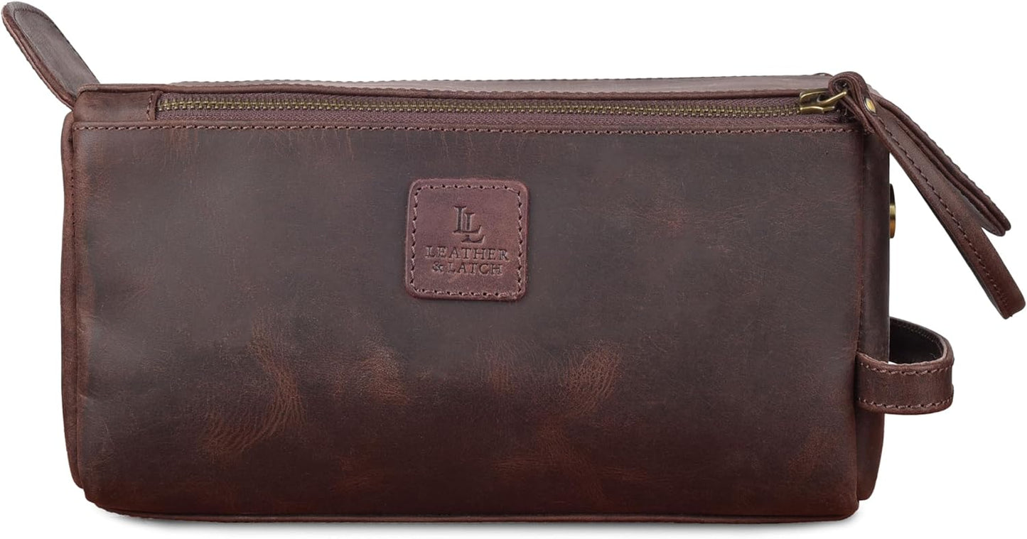 Leather Travel Toiletry Bag for Men & Women – Genuine Leather Dopp Kit, Shaving Organizer, Waterproof Lining, Spacious Toiletry Organizer Gift for Unisex - Walnut Brown