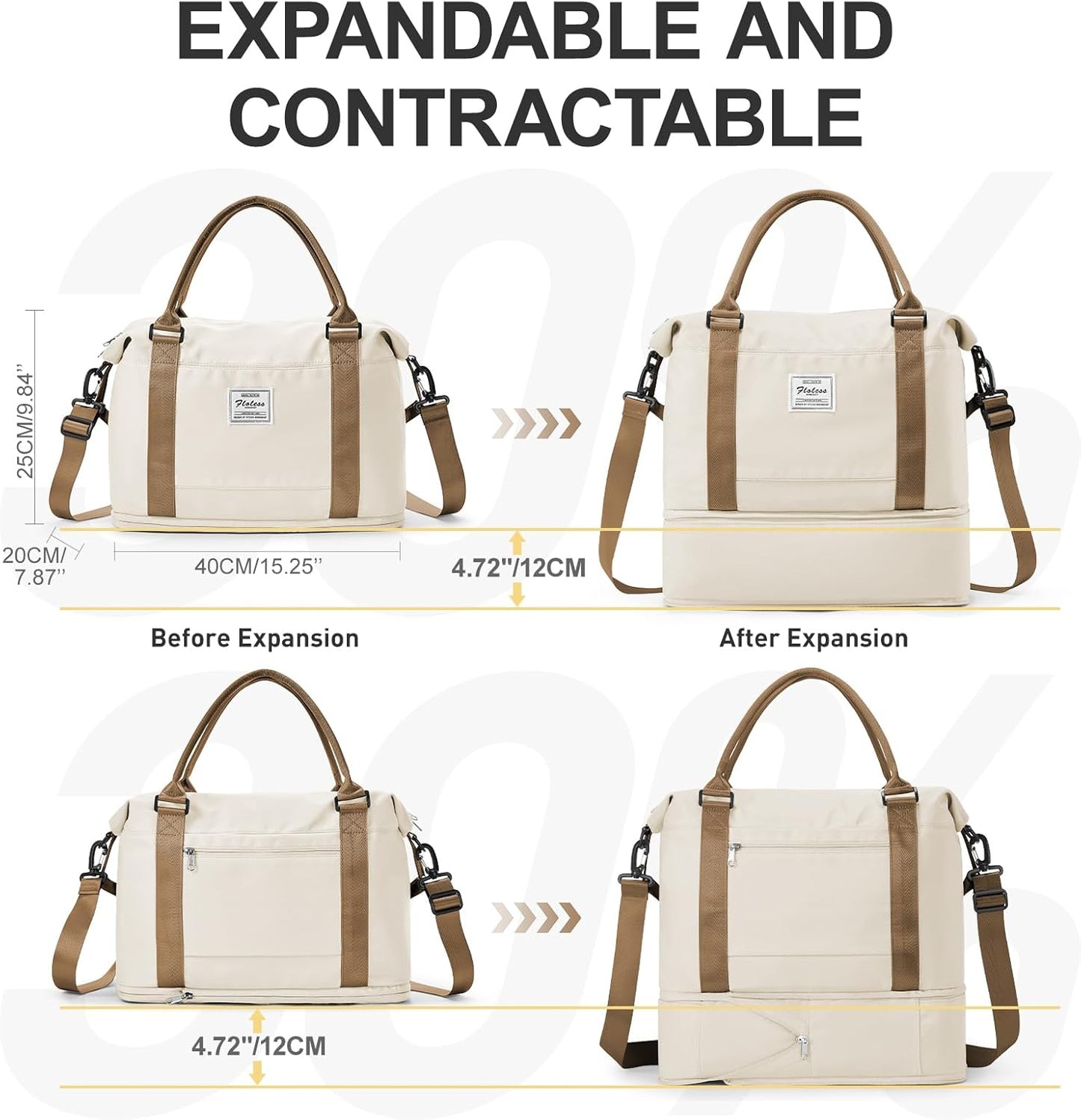 Travel Duffel Bag, Sports Tote Gym Bag, Shoulder Weekender Overnight Bag for Women