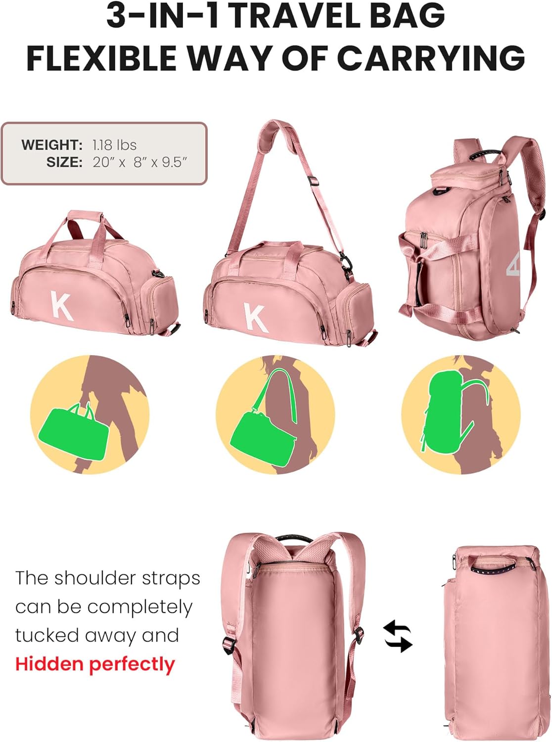 Teenager Girl Gifts Ideas, Initial Gym Bags with Shoe Compartment, Dance Bag for Girls, Monogram Kid Overnight Bags, Ballet Sport Gymnastics Cheer Travel Duffle Tote (Letter L)