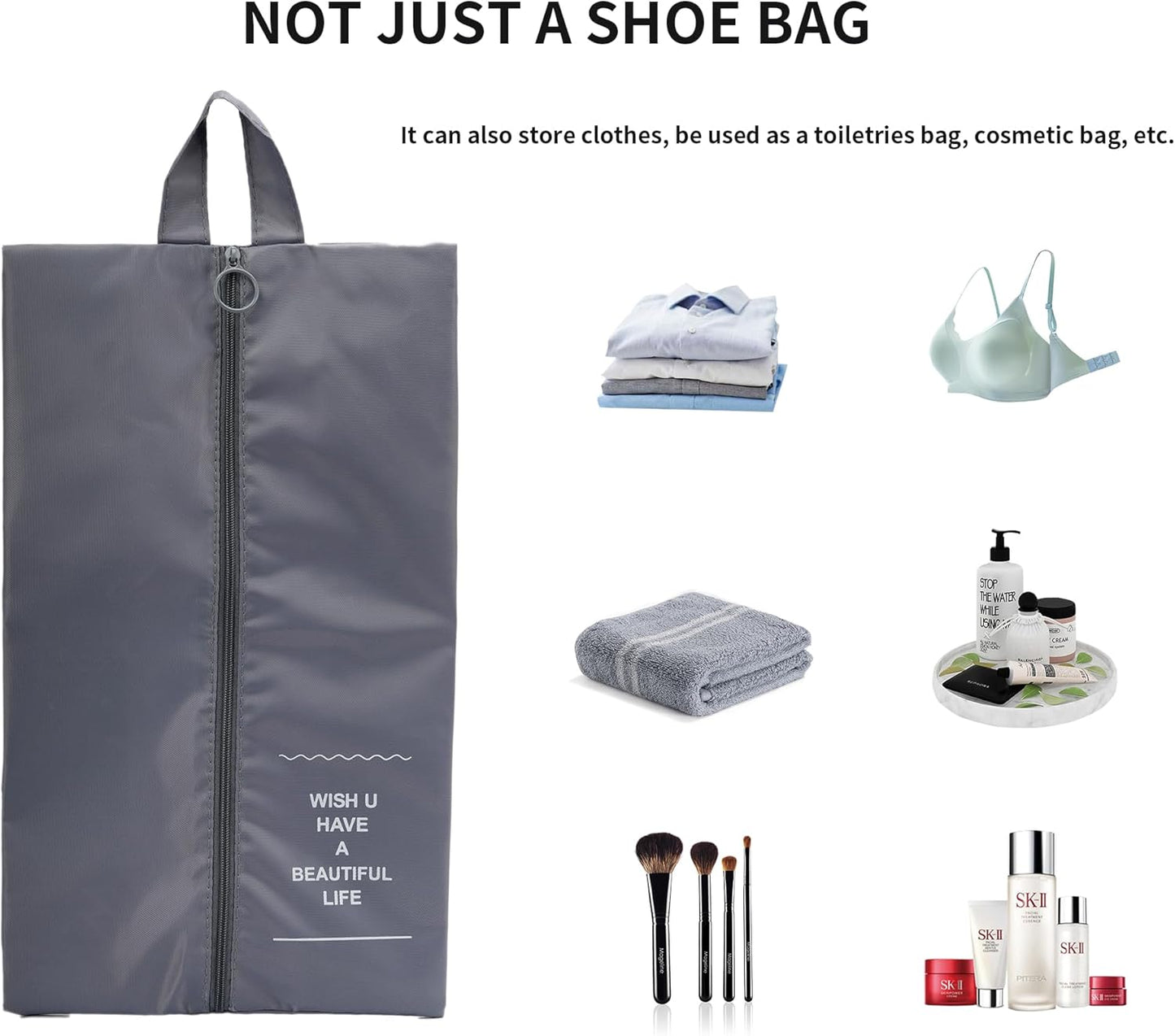 Shoe Bags for Travel, 2 Pack Large Multi-color Shoe Bags for Men Women, Waterproof Portable Shoe Organizer bag with Sturdy Zipper (Grey)