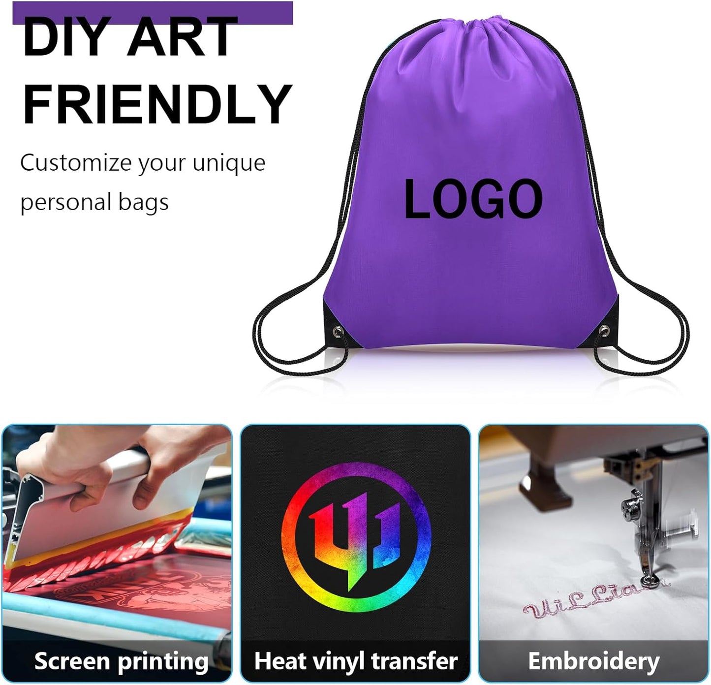 150Pcs Drawstring Backpack Bulk Cinch Sackpack Drawstring Bags Nylon for Gym Party Trip(Purple)